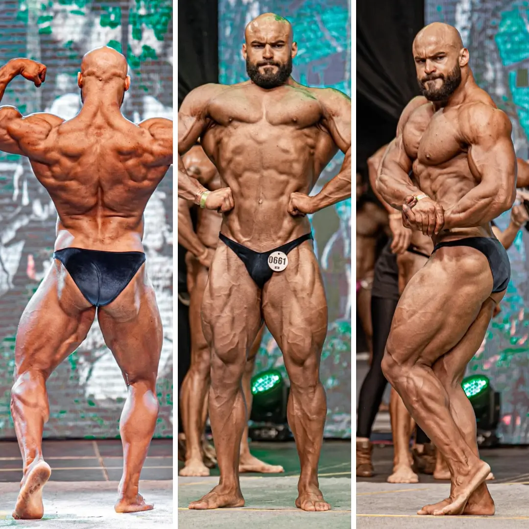 Hugo Chagas no palco do Sul-Brasileiro de fisiculturismo, categoria Open